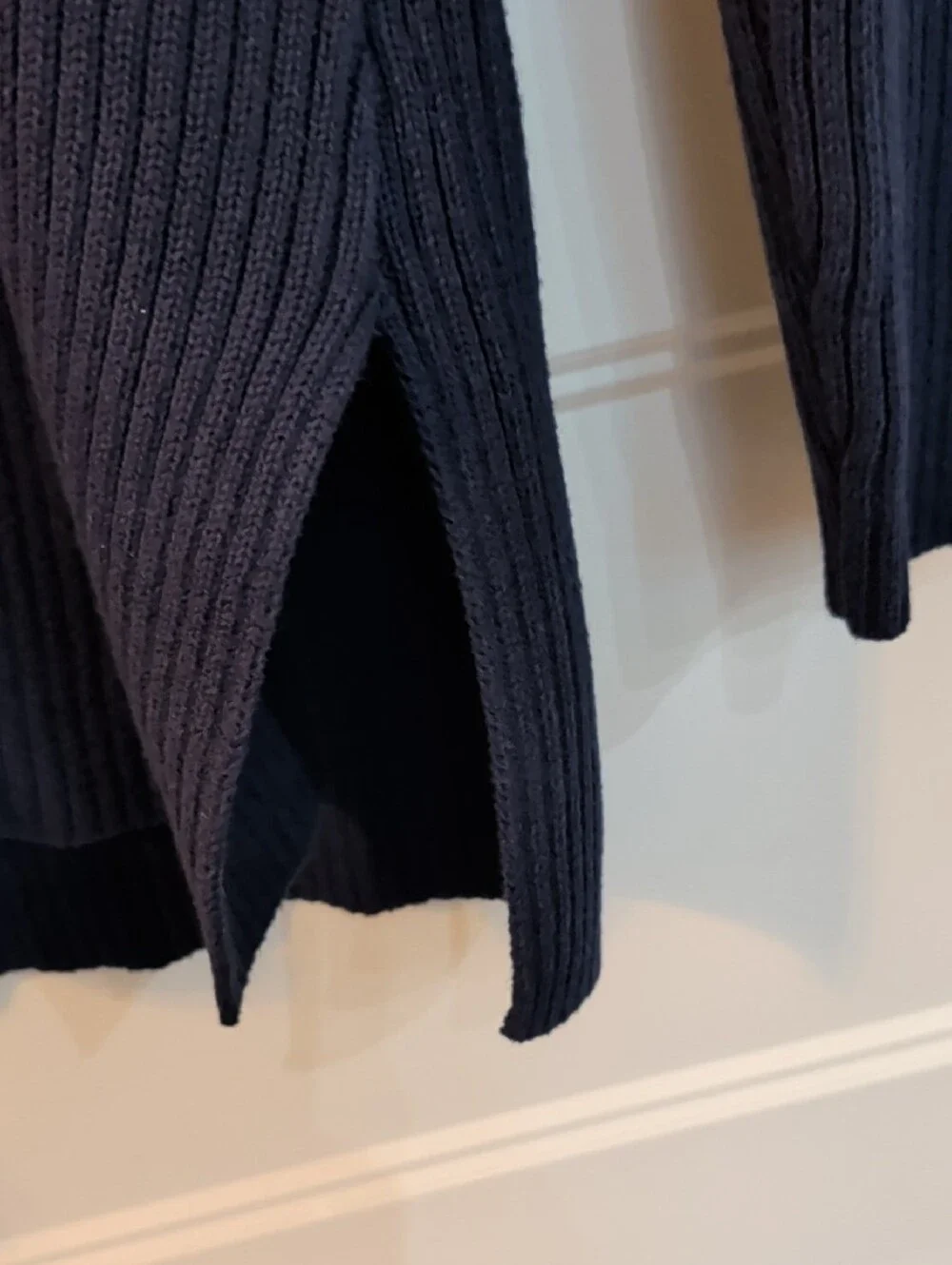 Michael Kors Navy Ribbed Lace-Up V-Neck Sweater (Medium)